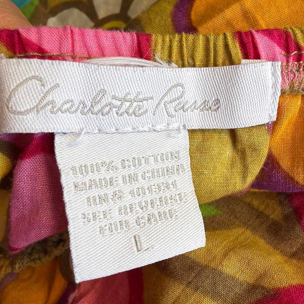 Charlotte Russe Vintage Y2K Crochet Floral Babydoll Tank Top Green Pink Large - Picture 4 of 6